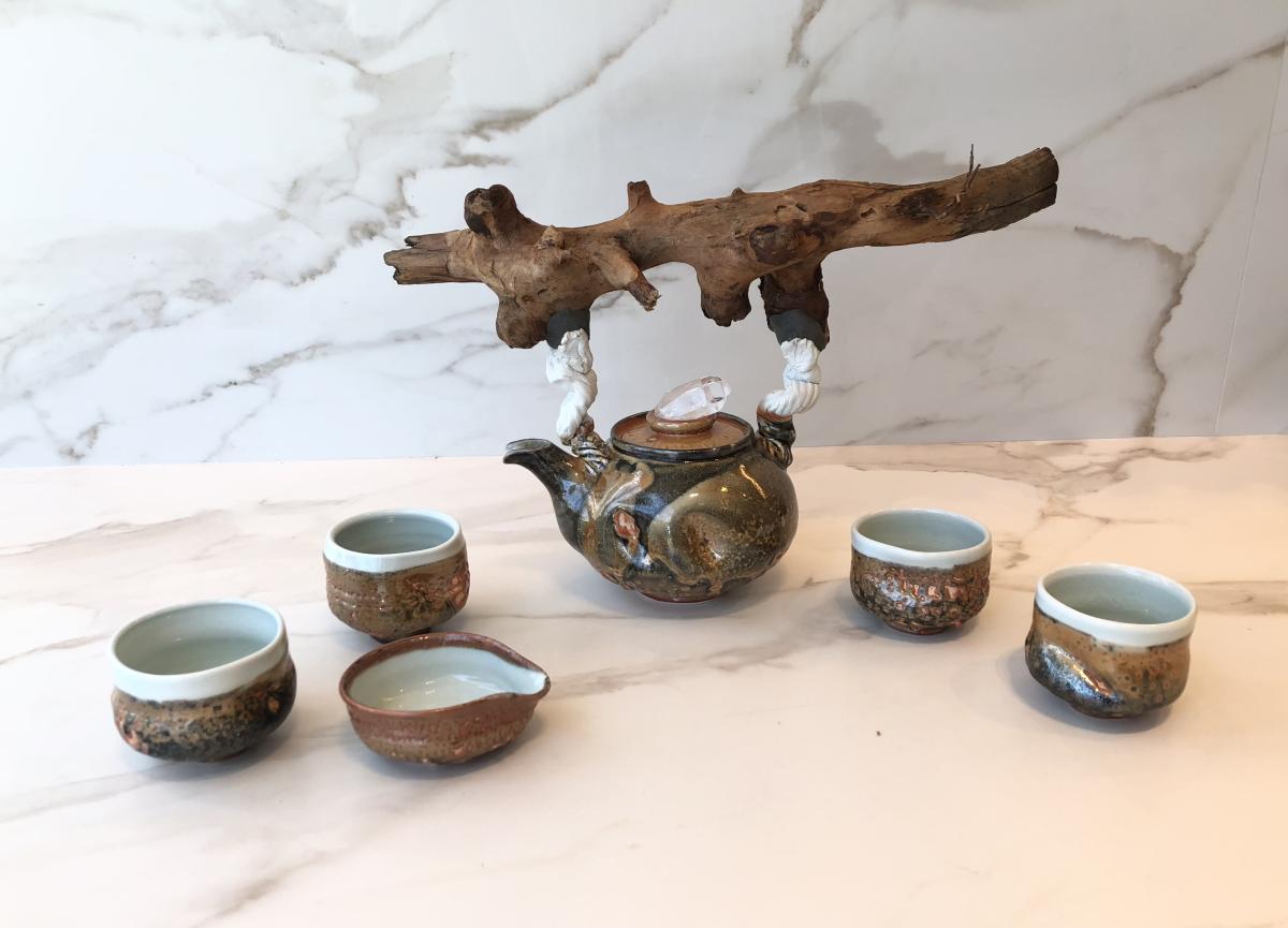 Ceramic Tea Ceremony set with Shino Glaze  by Natalya Sevastyanova